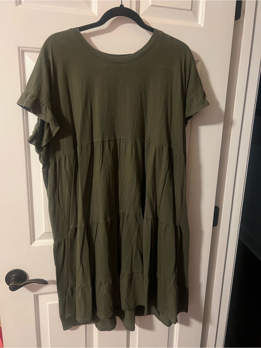 Time and Tru Olive Green Crewneck Tiered Dress